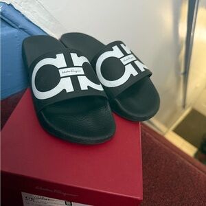Salvatore Ferragamo Black and White Slide Sandals